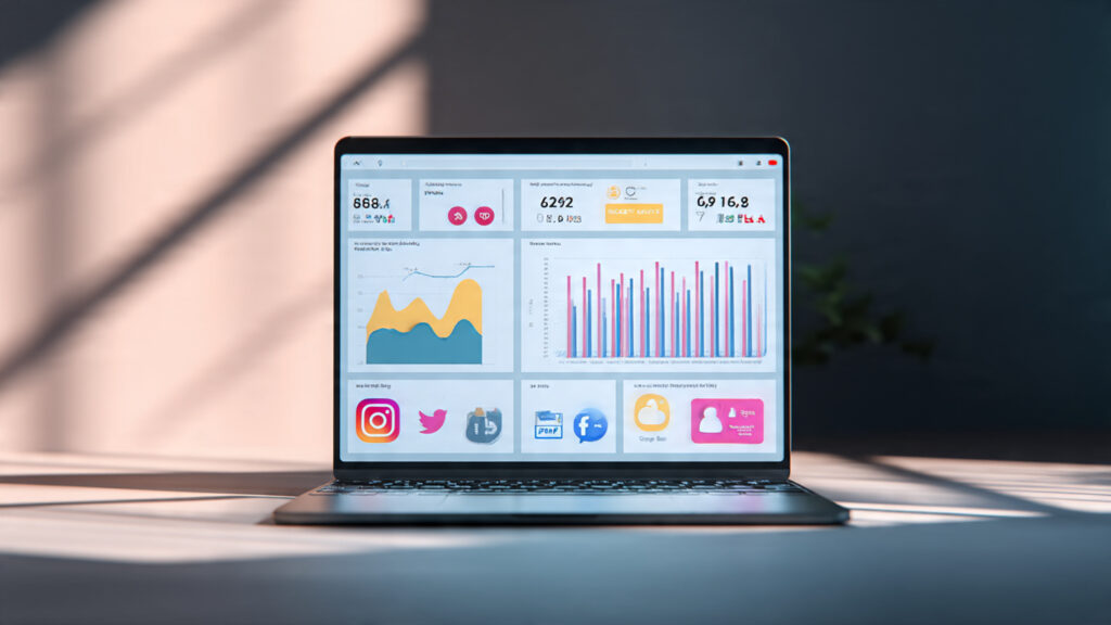 digital marketing analytics dashboard showing SEO and social media performance