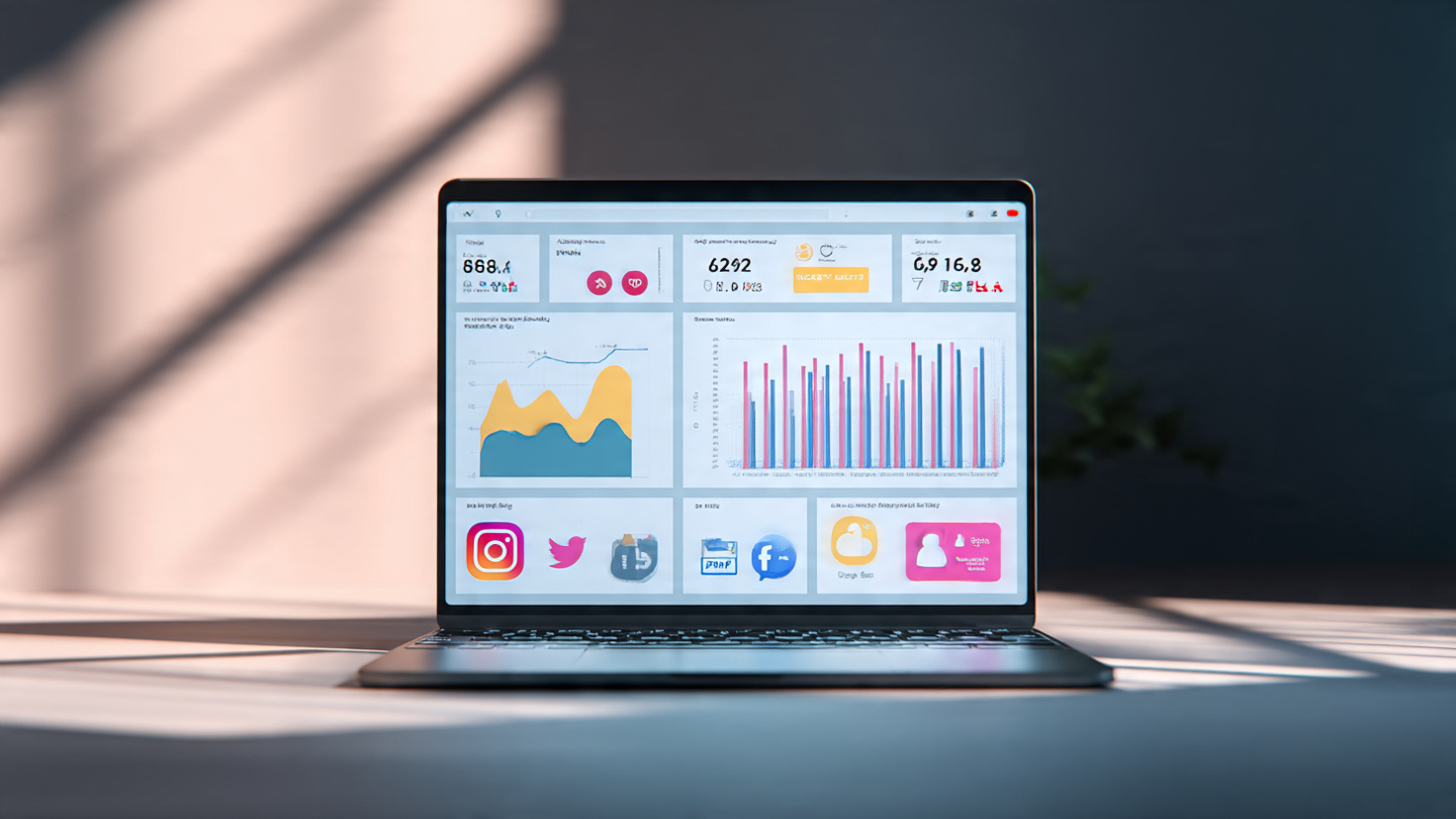 digital marketing analytics dashboard showing SEO and social media performance